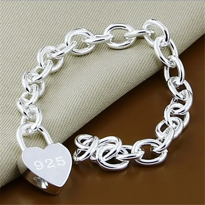 

Zhubobo 2023 New Fashion Heart Shaped Lock Charm Bracelet 925 Silver Fine Jewelry Link Chain Bracelets Y167