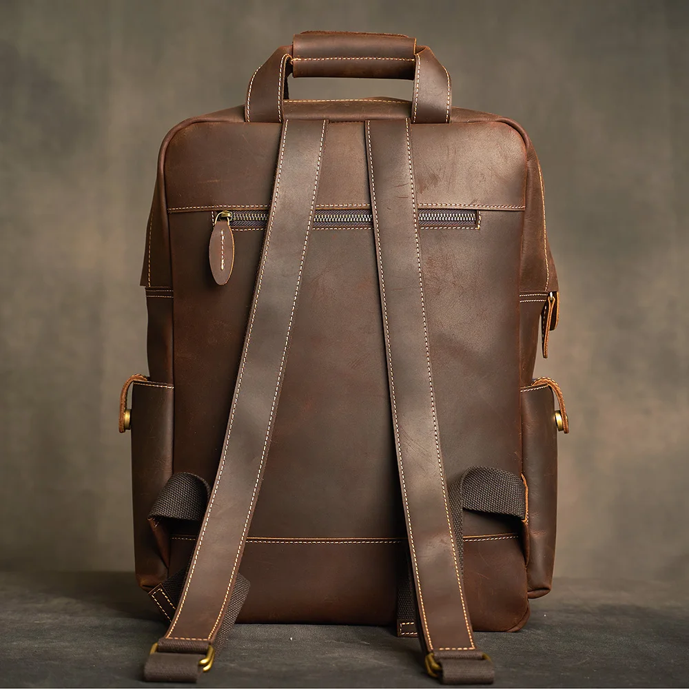 Genuine Leather Men's Backpack Vintage Bag Outdoor Travel Backpack Fitness bag Laptop Backpack Schoolbag For Laptop 17 Inch 3
