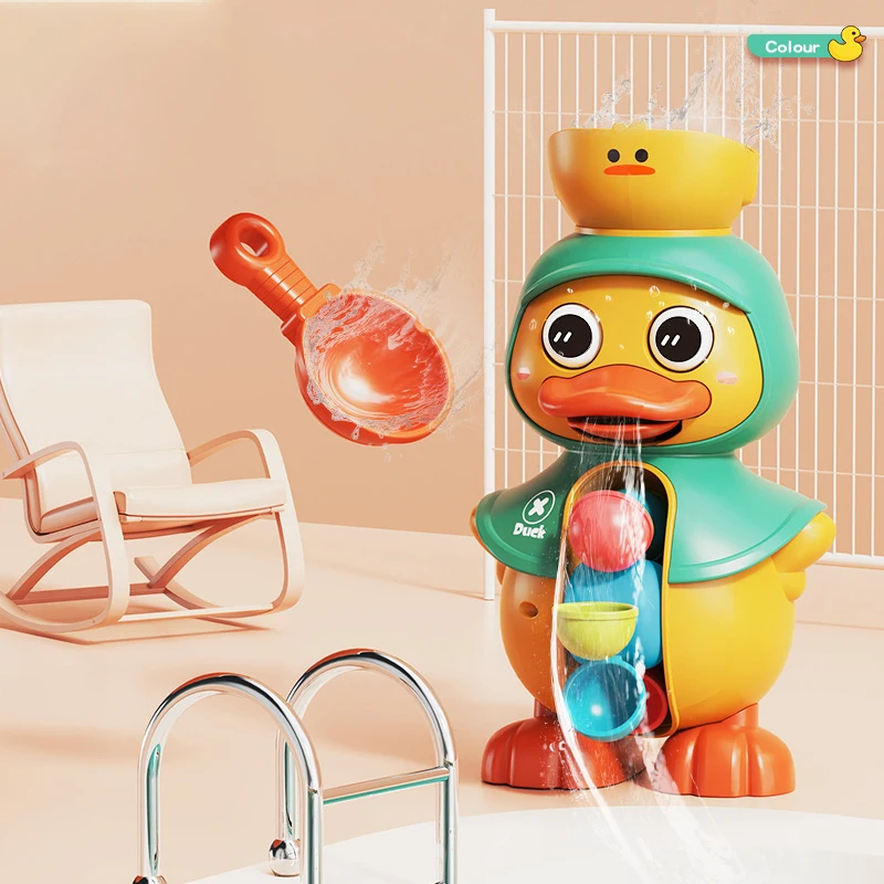 Фото Детские Игрушки для ванны, милая утка, Игрушки для ванны для малышей 1-4 лет с вращающимися водными колесами, Мощное Всасывание воды для ванной комнаты №4