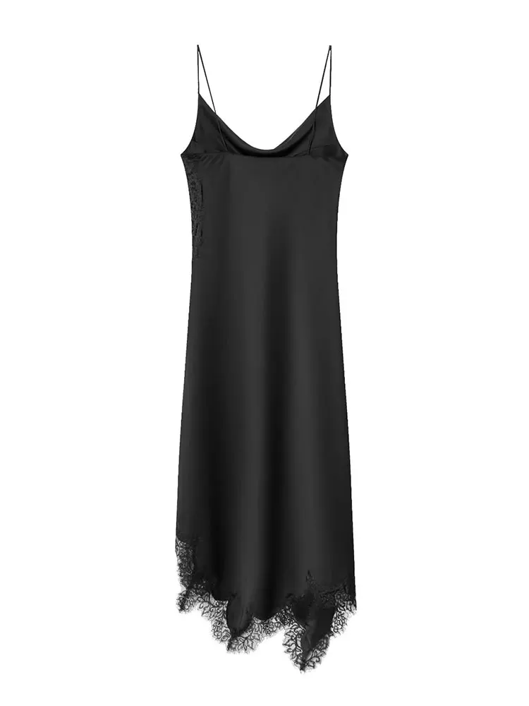 HH Women Sexy Backless Spaghetti Strap Long Dress Asymmetric Hem Lace Dress Woman Elegant Fashion Club Party Evening Dress