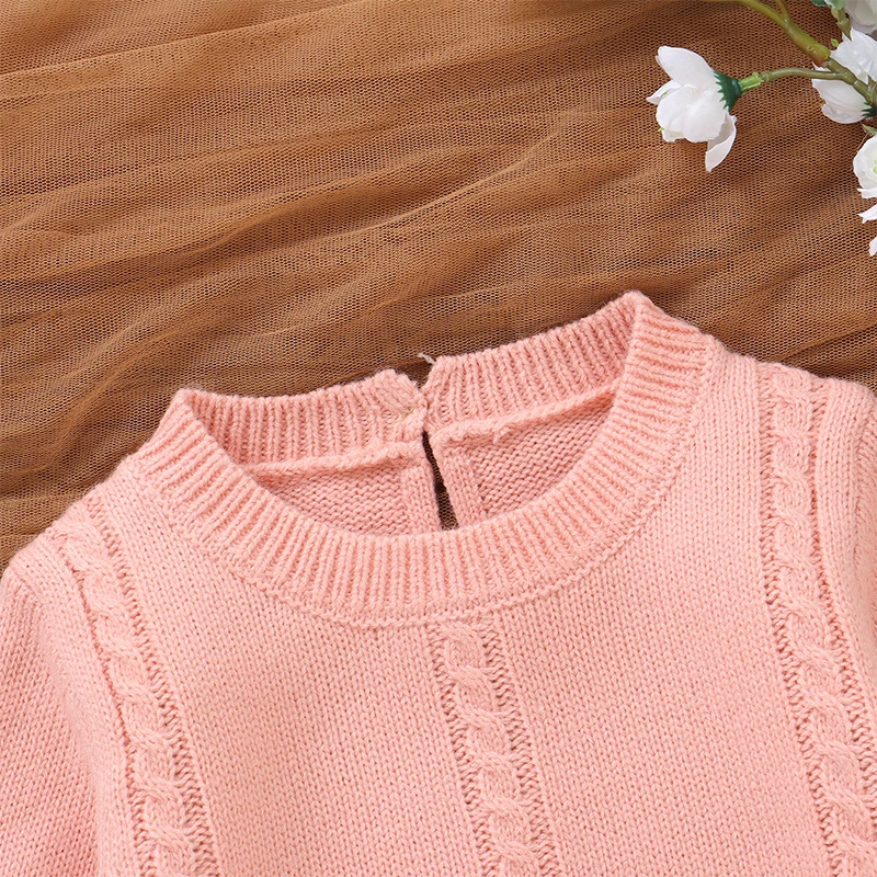 VISgogo 여아 및 남아용 스웨터 롬퍼, 단색 크루 넥, 긴팔 케이블, 겨울 가을 니트 바디 수트, 0-18 개월