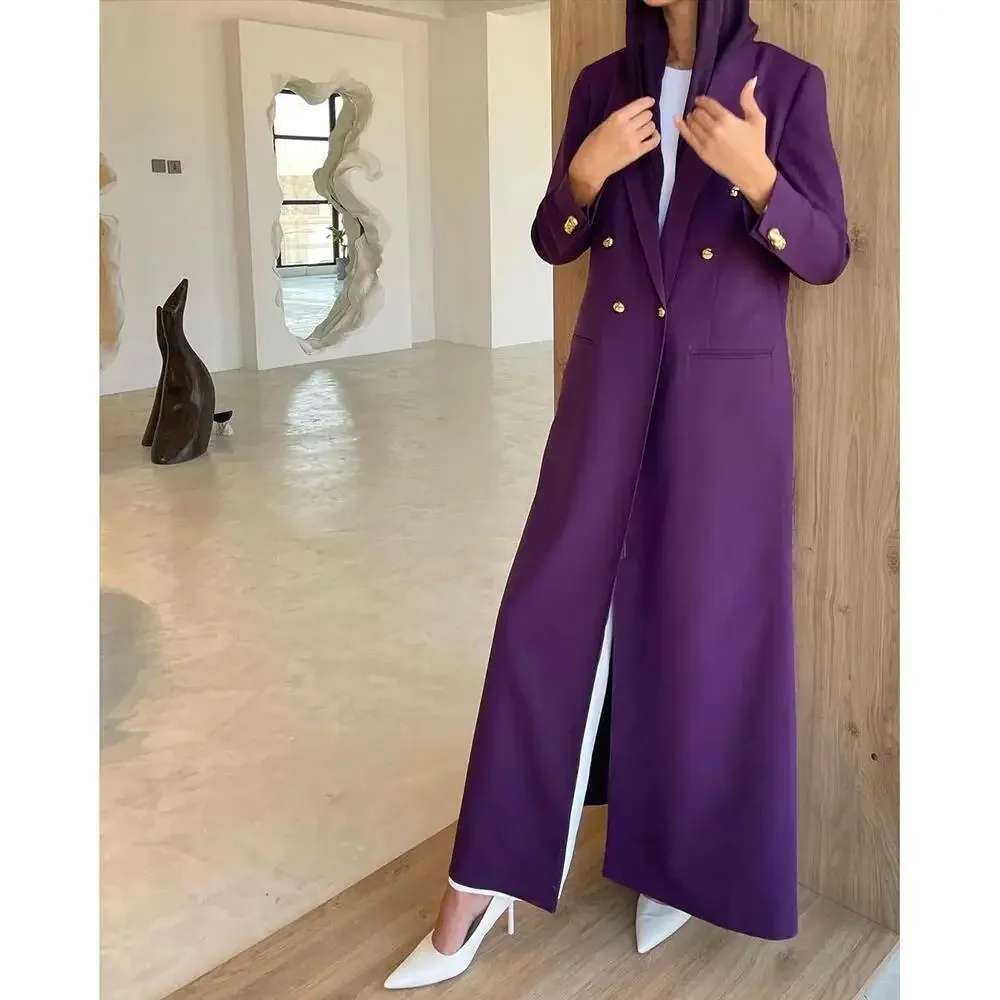 Purple Women Blazer Lengthening Lapel Double Breasted Formal Prom Made Jacket 1 Piece Saudi Arabia Dress