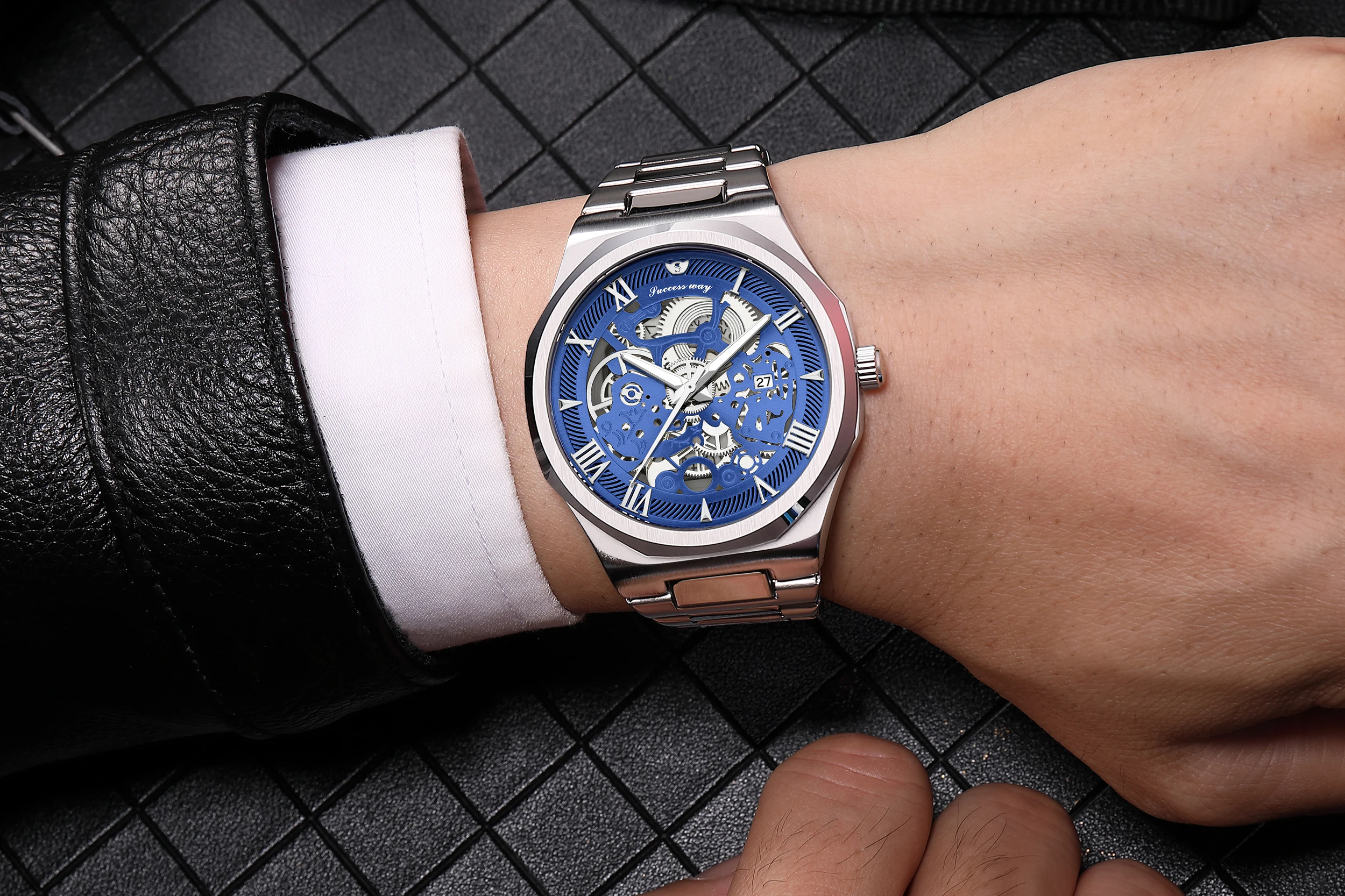 Fashion Silver Quartz Watch 3D Skeleton Hollow Mens Wristwatches Luminous Military Watches Montre Homme 2023