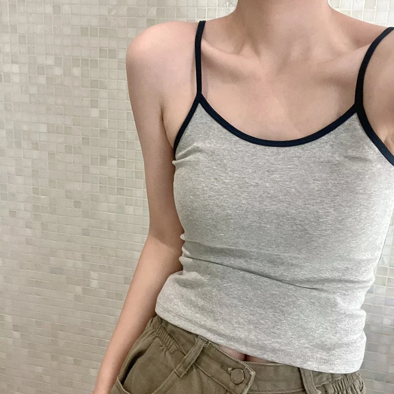 

Классический Топ в стиле пэчворк, серый Тонкий Топ, повседневная женская летняя уличная одежда в стиле ретро, мягкий хлопковый жилет без рукавов, шикарный укороченный топ Y2k