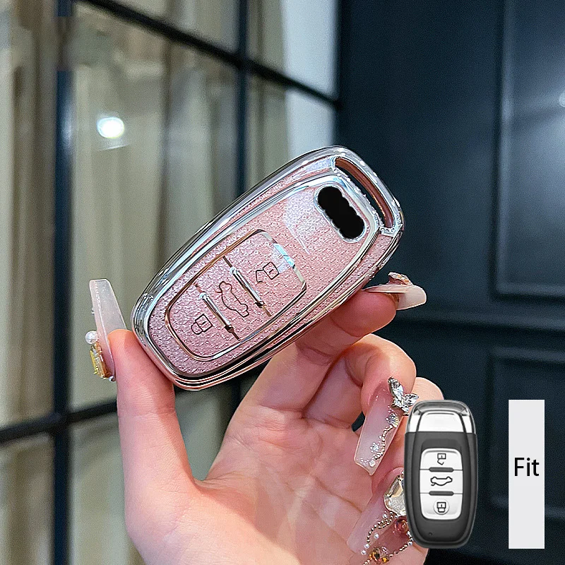 Ontto Custodia Portachiavi Auto Con Cristalli E Strass Per Audi, Protezione Completa, Colore Rosa, Modelli A1, A3, A4, Q3, Q7 E Altri