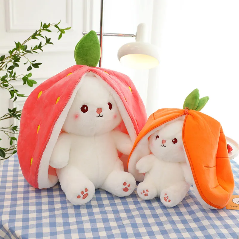 35-60cm Giant Size Lovely Rabbit Turn to Caot Strawberry Dolls Doll Fruit Transfigured Bunny Plush Toy Stuffed - Image 4