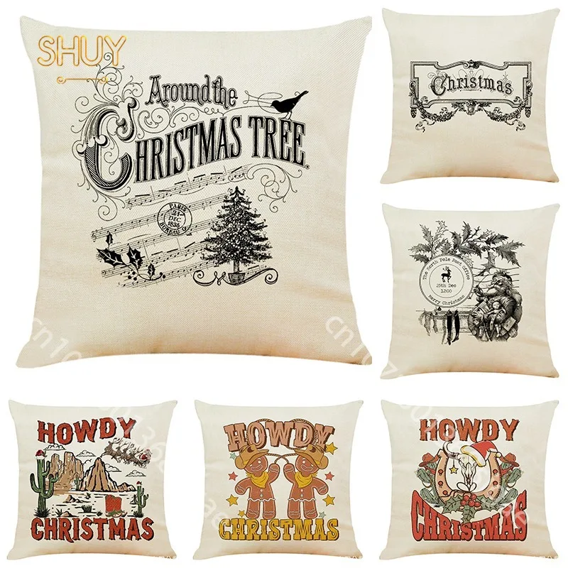 Christmas Vintage Printed Pillow Case Bedroom Cushion Covers for Living Room Sofa Decor Garden Decorative Cushions Pillows Cover 45 45cm throw pillows covers christmas square cushion cover santa claus xmas decorative pillow case for sofa home decor