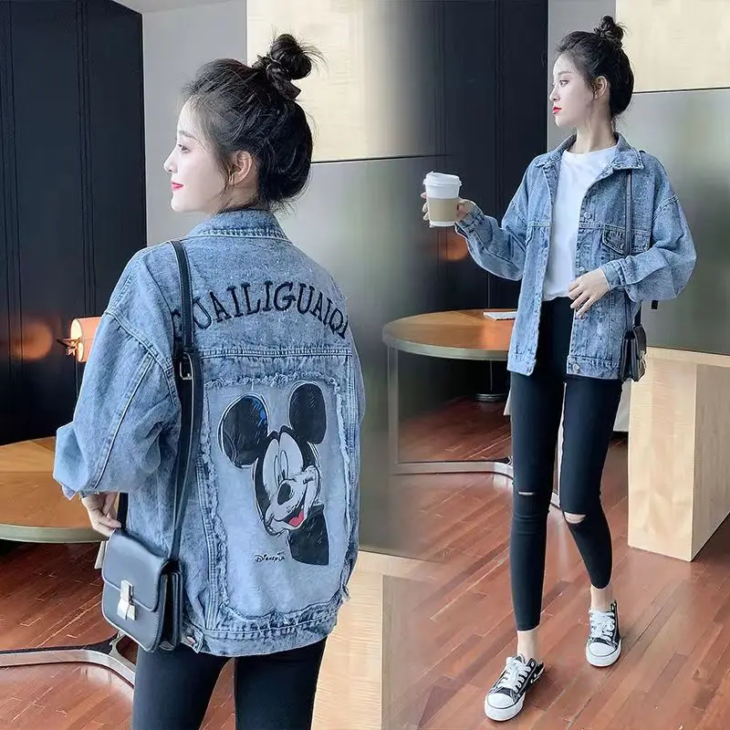 

Disney Mickey Mouse Autumn Fashion Women Denim Embroidery Jacket Clothes Oversized Jeans Denim Coat Spring Casual Jackets