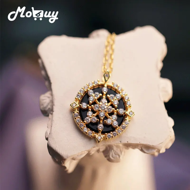 

MoBuy натуральный драгоценный камень ожерельлье из черного агата для женщин Бриллиантовая подвеска из серебра 925 пробы с золотым покрытием ювелирные изделия в подарок