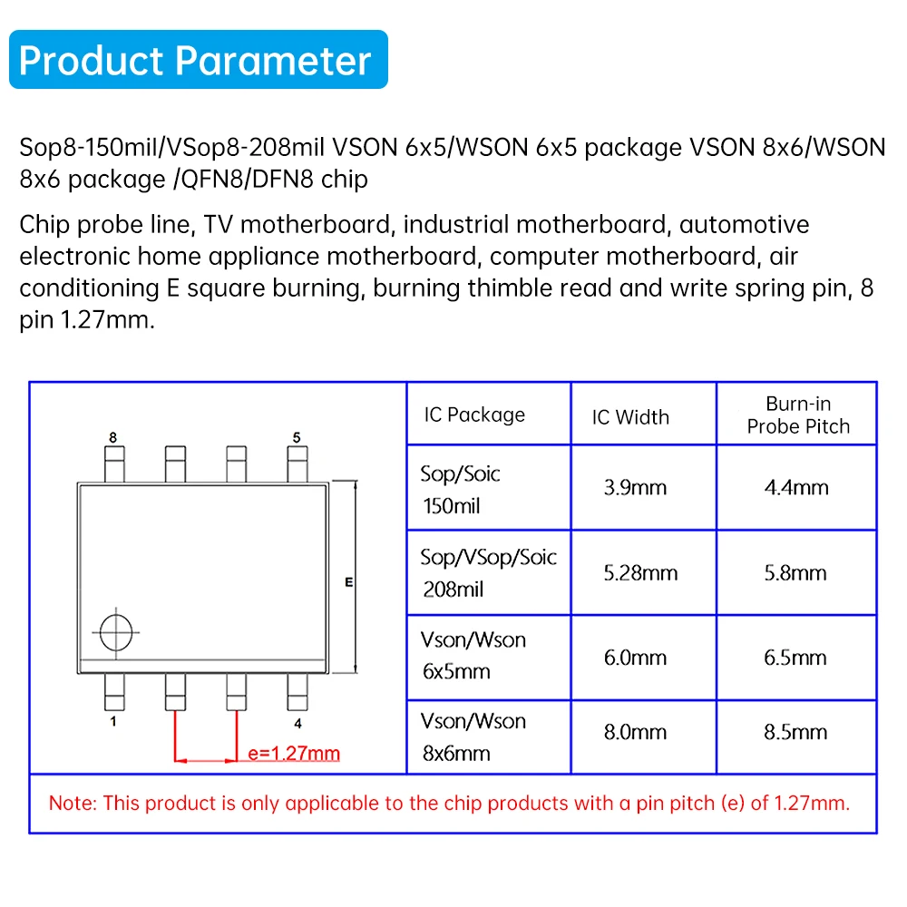 SOP8/WSON8/QDFN8 Mikrochip-Download-Brenner Federstift-Brenn- und Testsonde mit Kabelabstand 4.4/5.8/6.5/8.5 – Detail 10