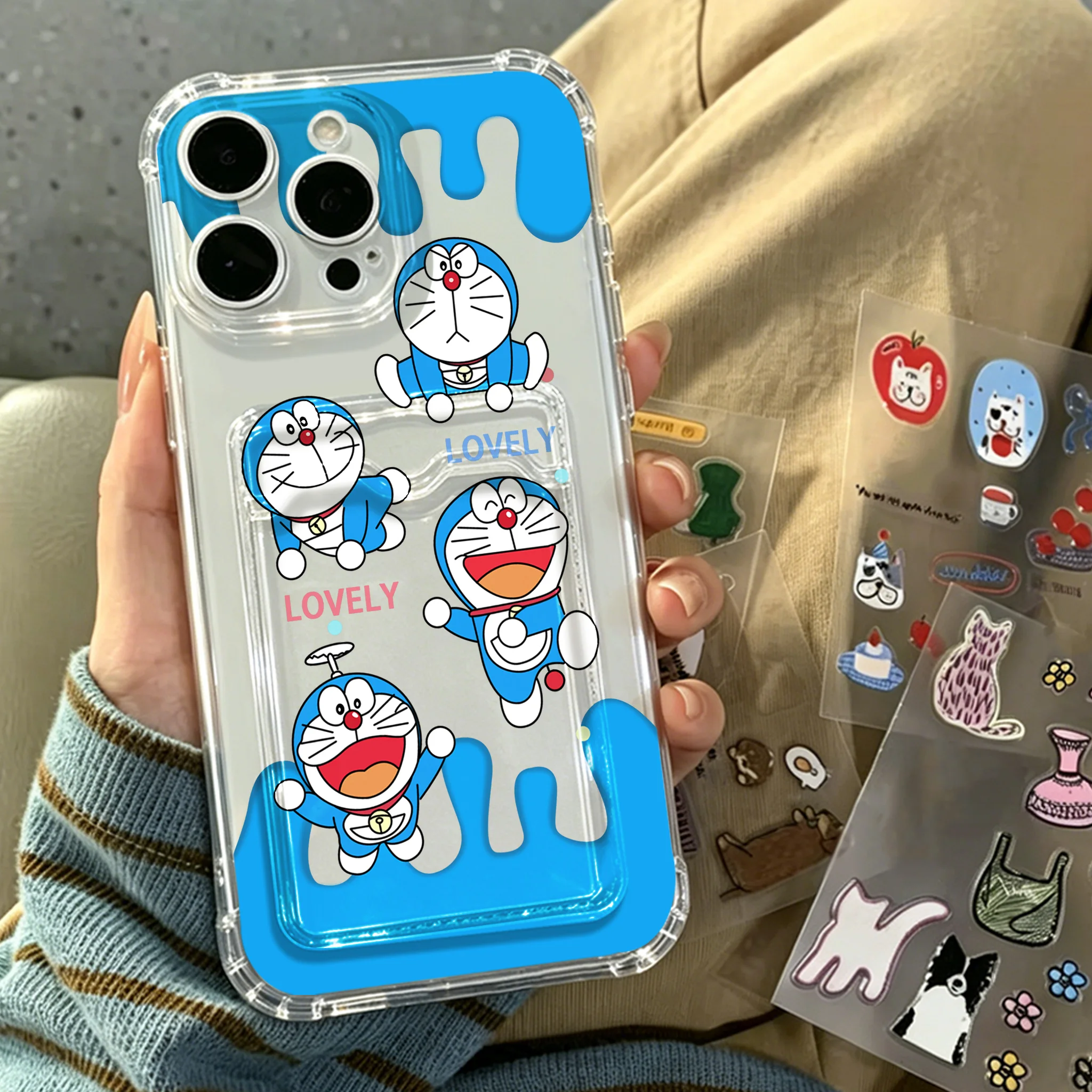 Adorable Cartoon Character Airbag Phone Case with Card Holder