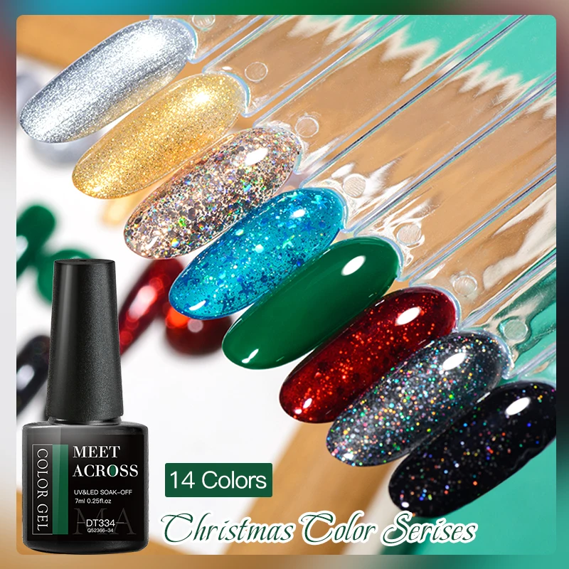 7ML Green Gel Nail Polish Autumn Winter Nails Red Glitter Semi Permanent Varnish Soak Off UV LED Nail Art Gel Polish Manicure 4