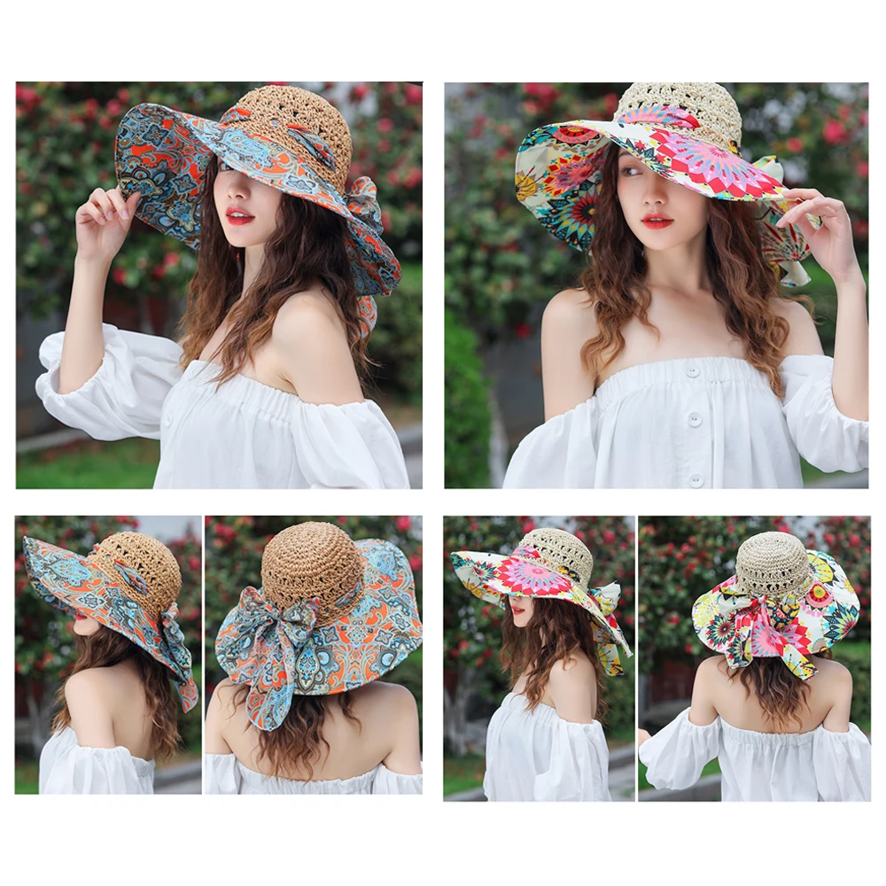 

Summer Simple Floppy Sun Hat Women Wide Brim Beach Hat Girls Seaside Travel Foldable Straw Hat Sunscreen UV Protection Lady Cap