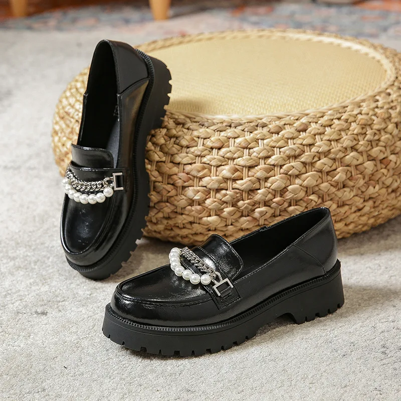 Metal Chain Ladies Heels Shoes Fashion Women Shoes Female Mary Janes Round Toe Sneakers Plus Size 43 Platform Shoes for Women