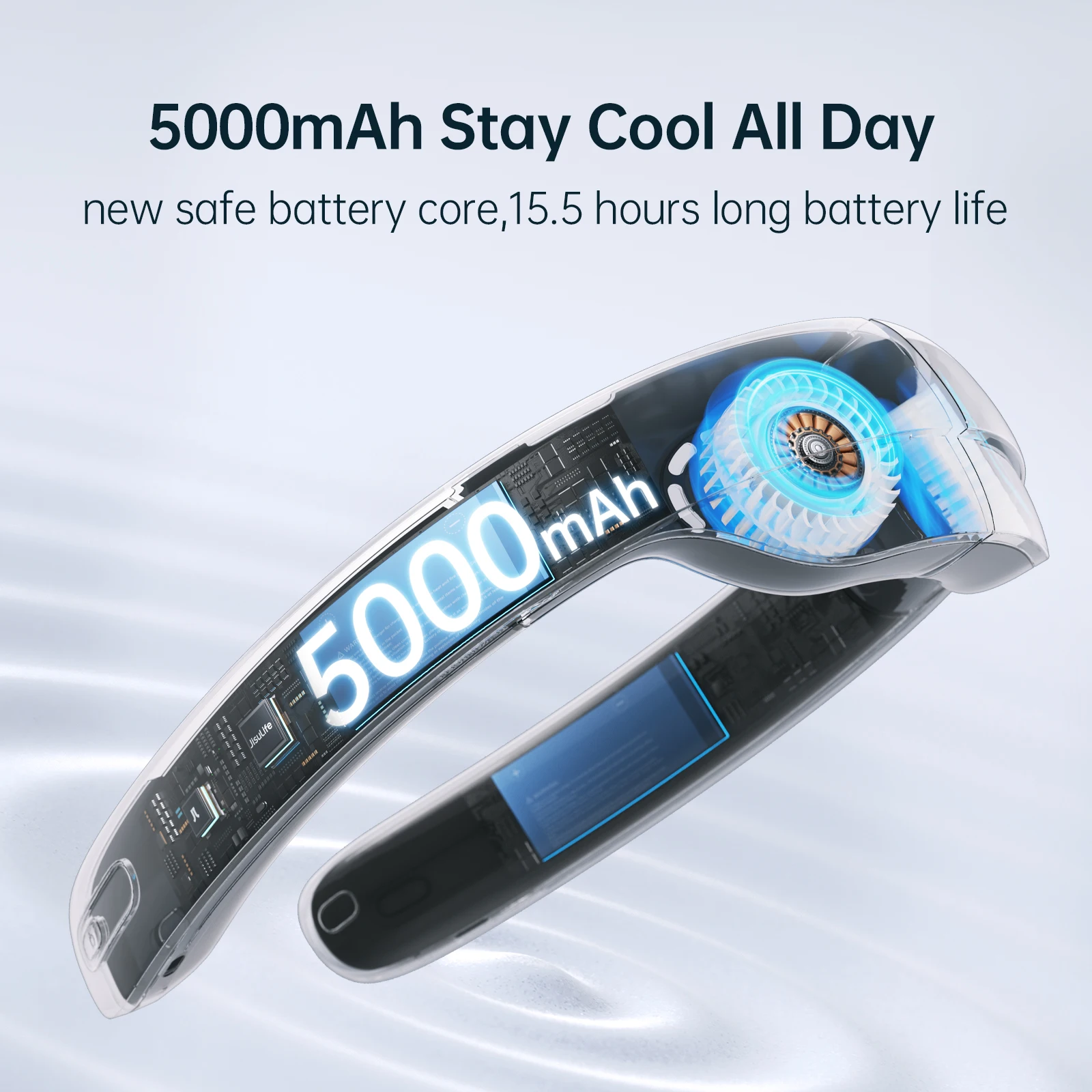 JISULIFE 휴대용 목 선풍기, 100 풍속, 5000mah 배터리, 17 시간 작업 시간, 미니 전기 목 선풍기, USB 충전식 넥밴드 팬