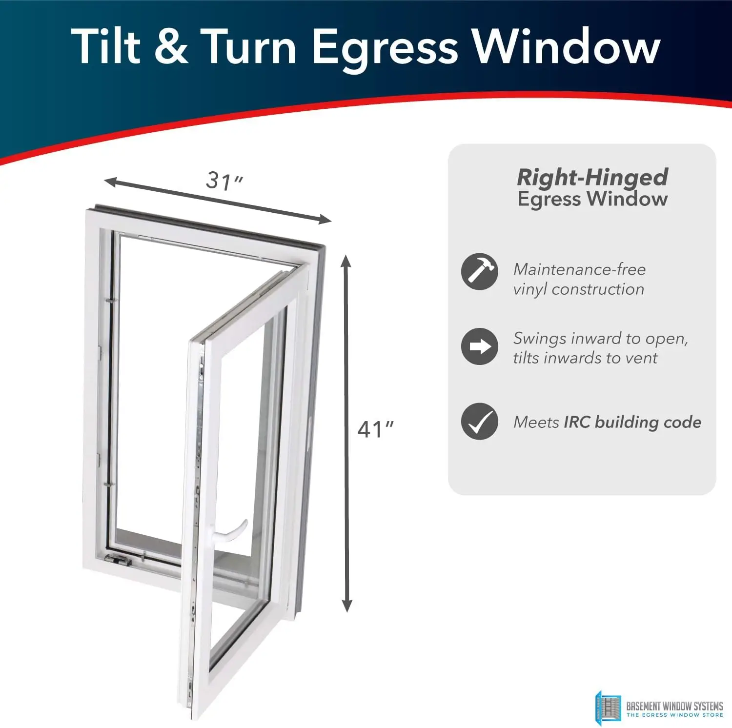 Stone 3141 Egress Tilt & Turn Window System Includes Right-Hinged European Tilt & Turn Egress Window, Stacked Stone Easy-Well,