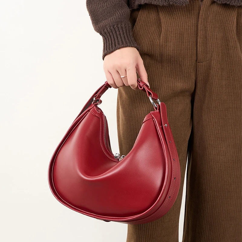 

New Genuine Cow Leather Top-handle Bag For Women Retro Hobos Bags Shoulder Handbag Crossbody Bags 2024 Casual Totes