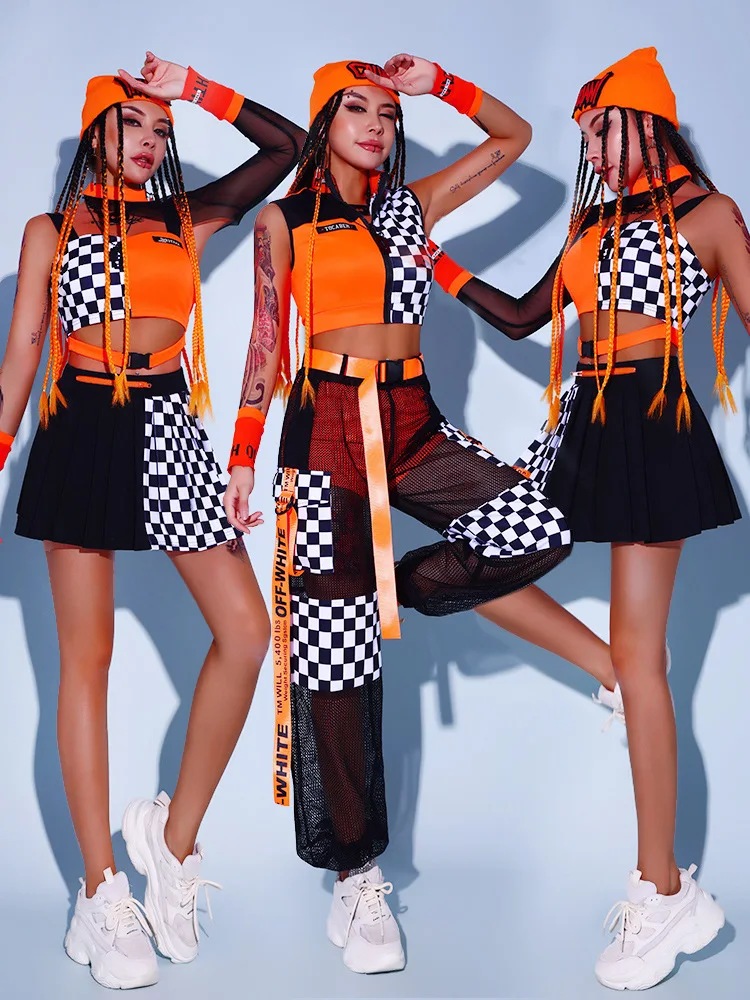 Street Dance Costume Hip Hop Female Clothing Girl Group Jazz Rave Wear Top  Skirt Pants Party Orange Kpop Stage Outfits - AliExpress