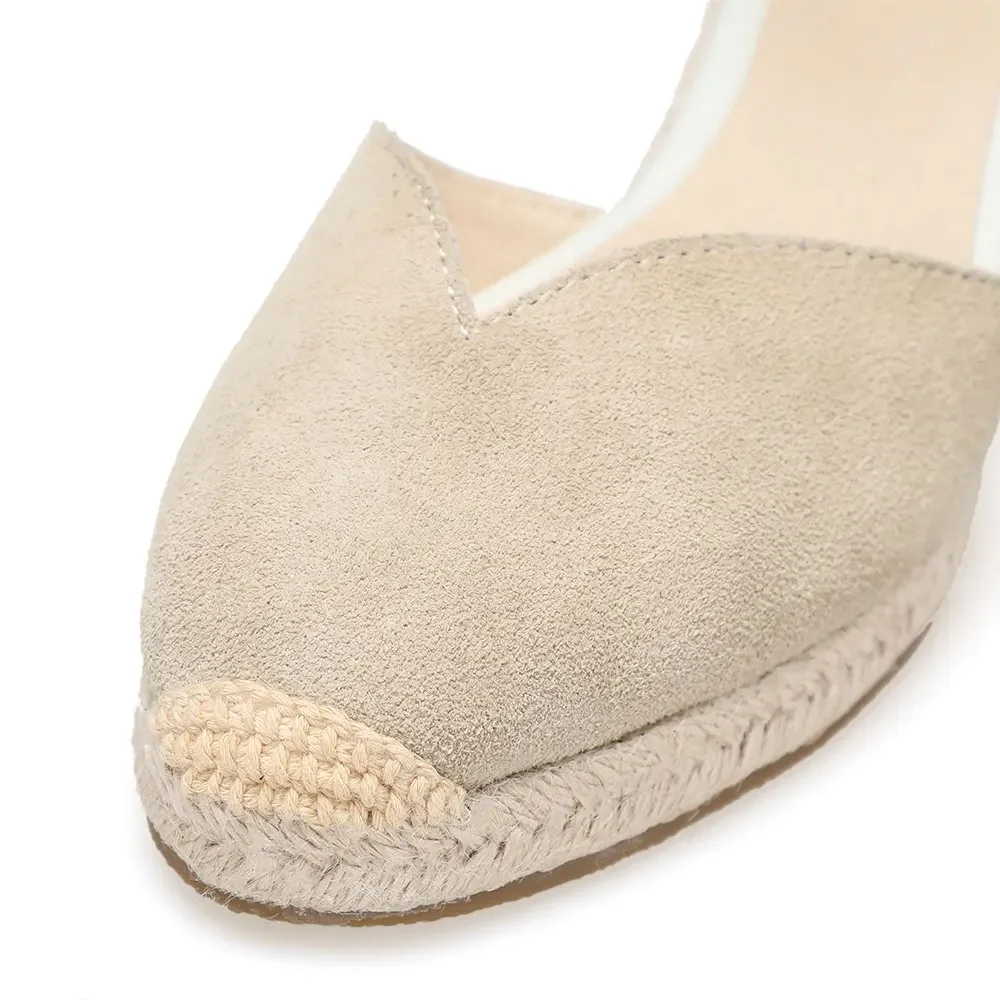 Wedge Heel Shoes Genuine Leather Women's Sandals with Ankle-wrap and 5-8cm for Ladies platform high heels sandals women high heels