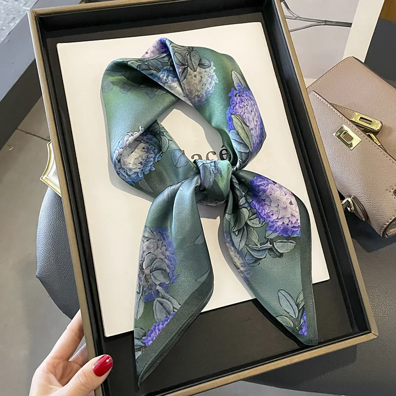 

New Luxury Brand 100% Natural Silk Scarf Women Beach Shawl Wraps Neck Tie Female Hair Hand Wrist Foulard Hijab Bandana 2022