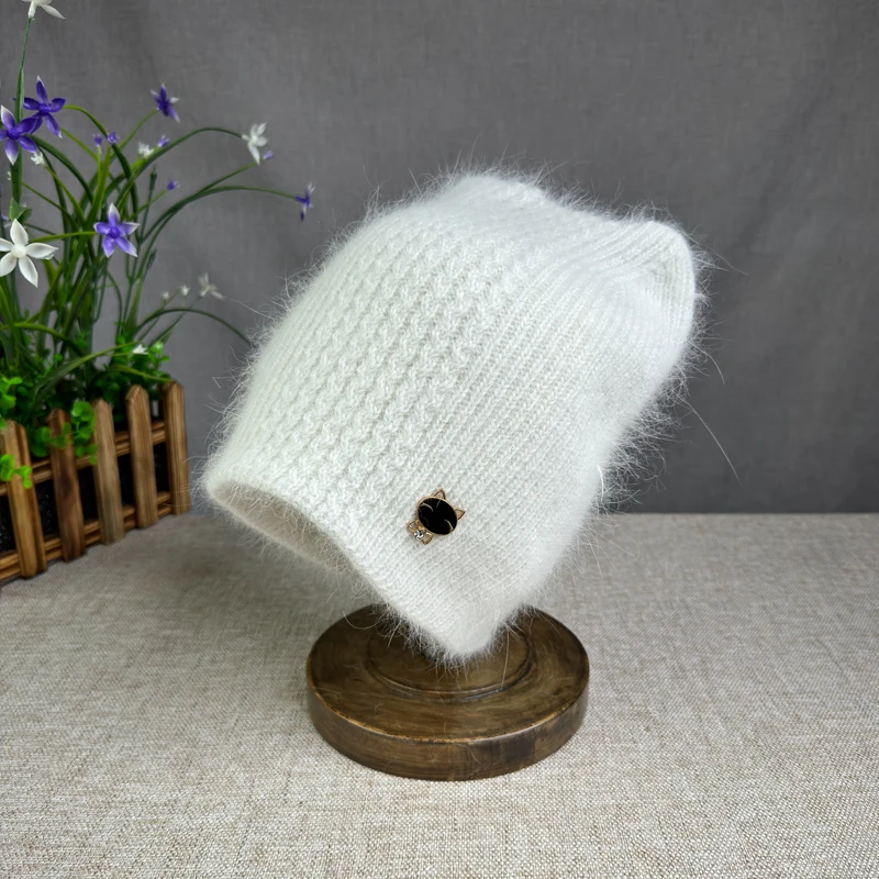 High quality New Angora rabbit hats Winter Hat for women girl Fashion Warm Cat ears Ski Hat winter beanies ﻿hat 3