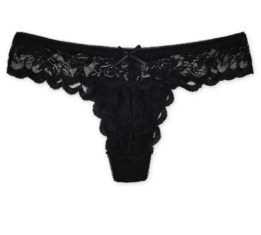 Lacy cotton thong at the back - Black - (7/2-black)