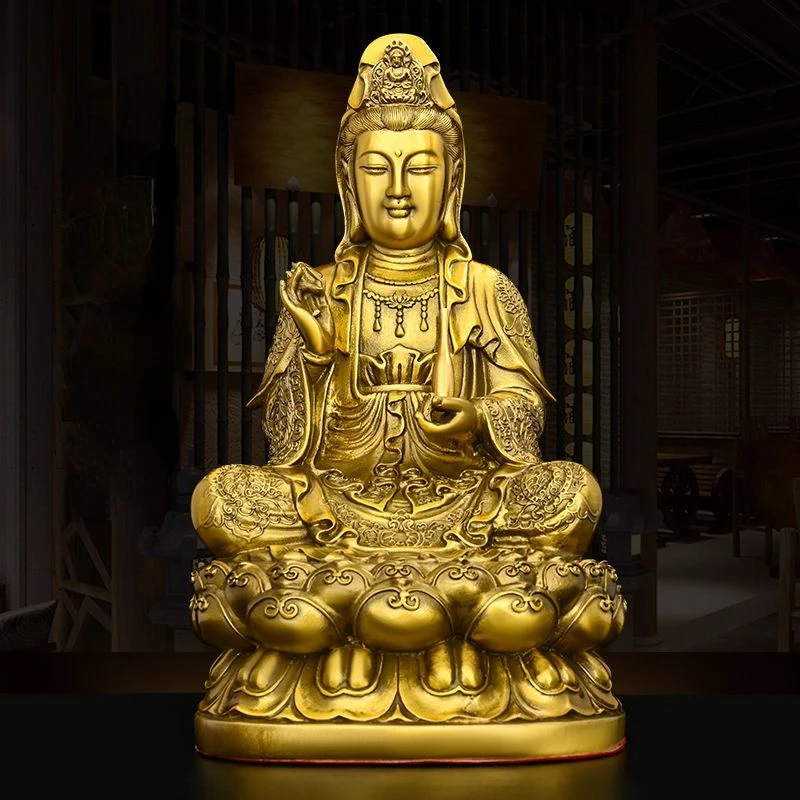 

Pure Copper Chinese South Sea Goddess of Mercy Buddha Statue Ornaments Home Furnishings Sculptures