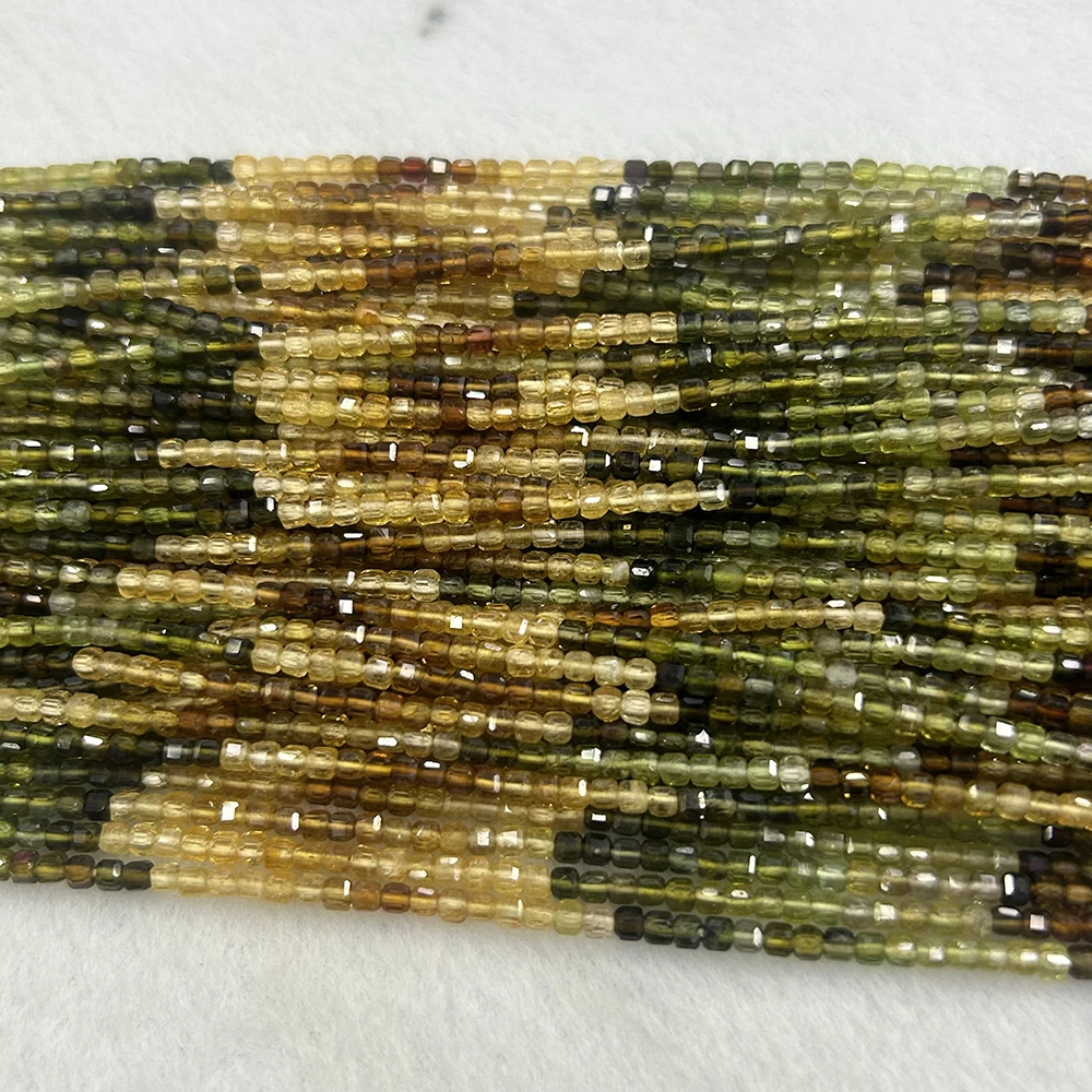 Natural A+++ Multiple Tourmaline Edge Faceted Cube Beads 2.5mm，Selected Color, Light Dark Blue/Yellow-Green,For Jewelry Making 4