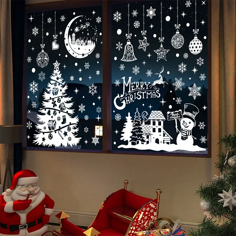 Cartoon Elk Snowman Window Sticker Christmas Wreath Centro Commerciale Glass Window Layout Merry Christmas Glass Wall Static Sticker