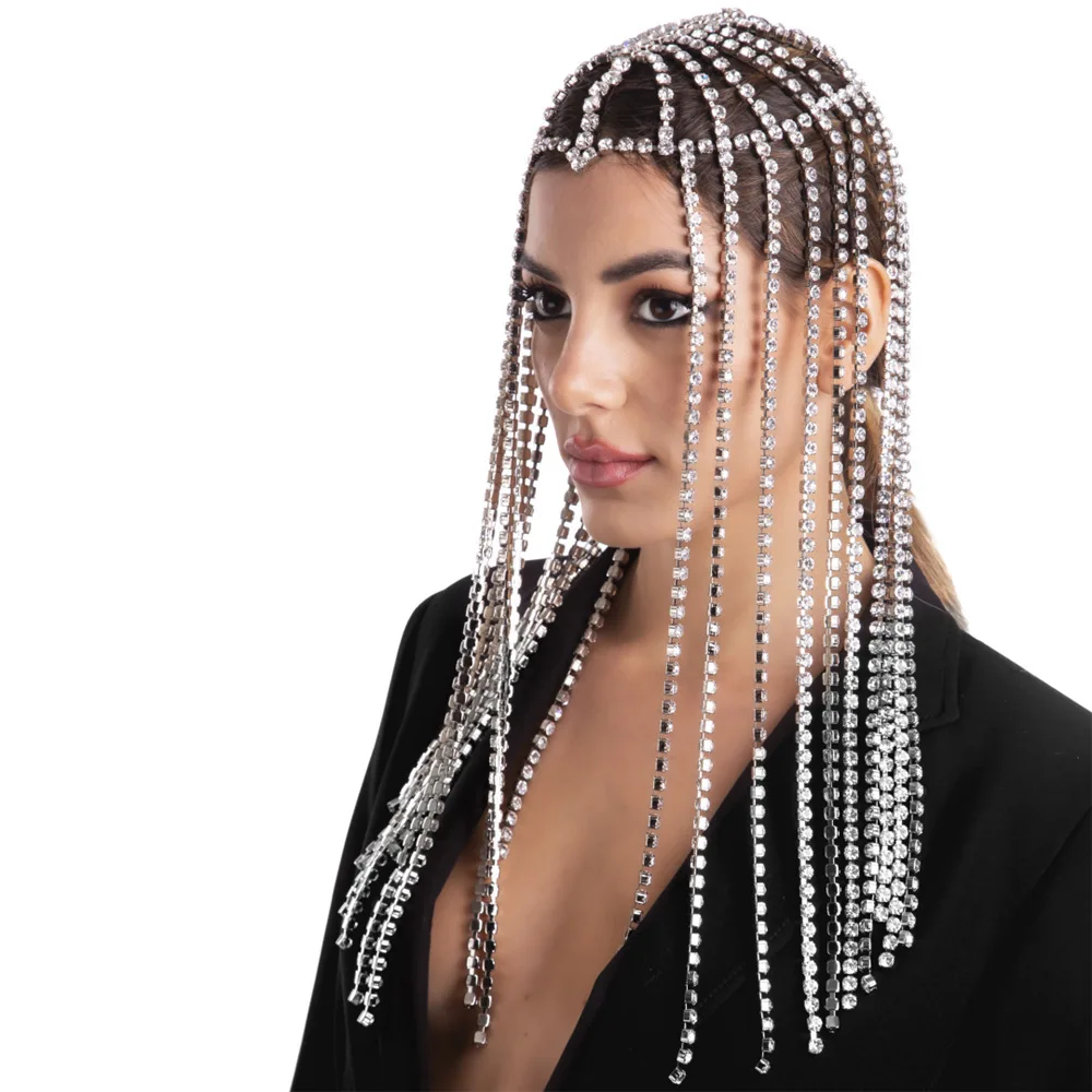 

Fashion Exaggerated Tassel Multilayer Hair Hoop for Women Punk Hair Hoop Rhinestone Crystal Headband Hairpin Bride Party Jewelry