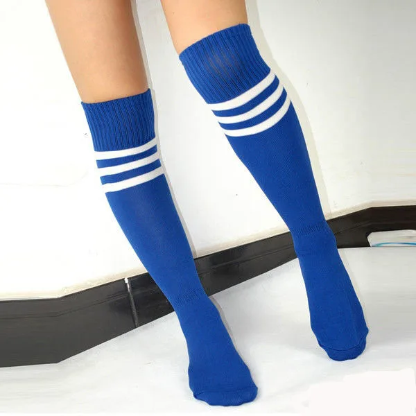 Women's Men's Football Socks Fashion Stripe Print Knee High Athletic Sports Socks Over The Knee Long Football basketball socks
