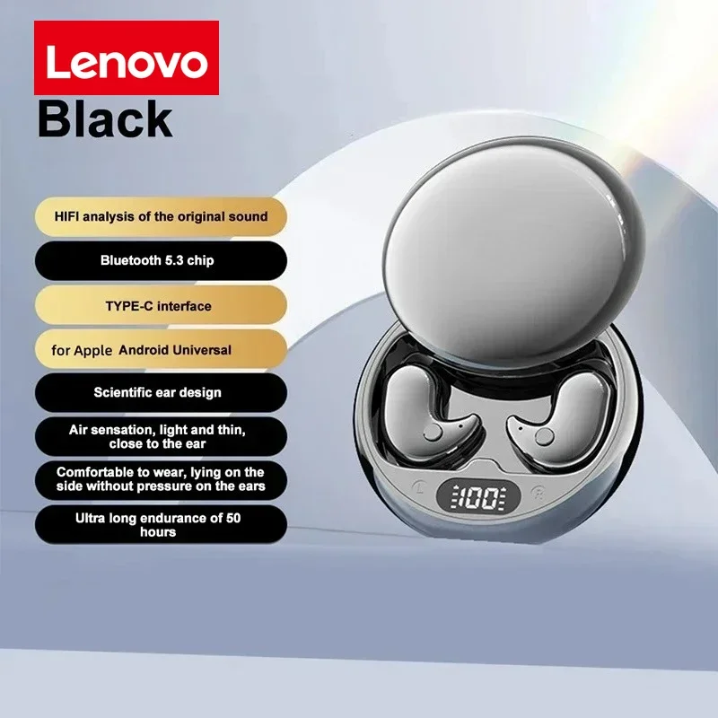 Lenovo Bluetooth Wireless Earphones Small Earbuds Sleeping Sport Invisible Headphones Bass Sound Quality Headset Sliding Cover, Alina Gadgets