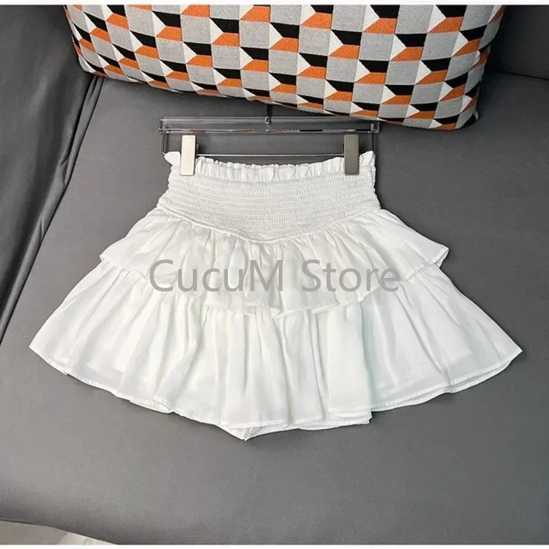 Sweet Cake Skirt Women's Ruffles Casual Simple Short Mini White Chiffon Skirt Black Kerean New 2024 Puffy Ballet Style Skirts 5