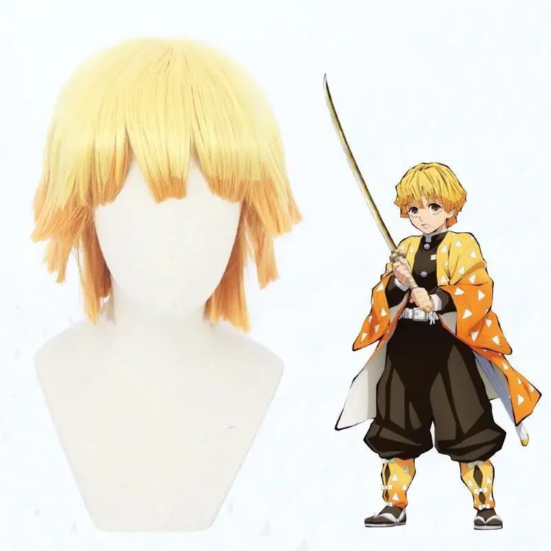 Disfraz de Cosplay de Agatsuma Zenitsu, Cosplay de Anime Kimetsu No Yaiba Zenitsu, peluca, uniforme de Kimono para adultos y niños, disfraz de Halloween
