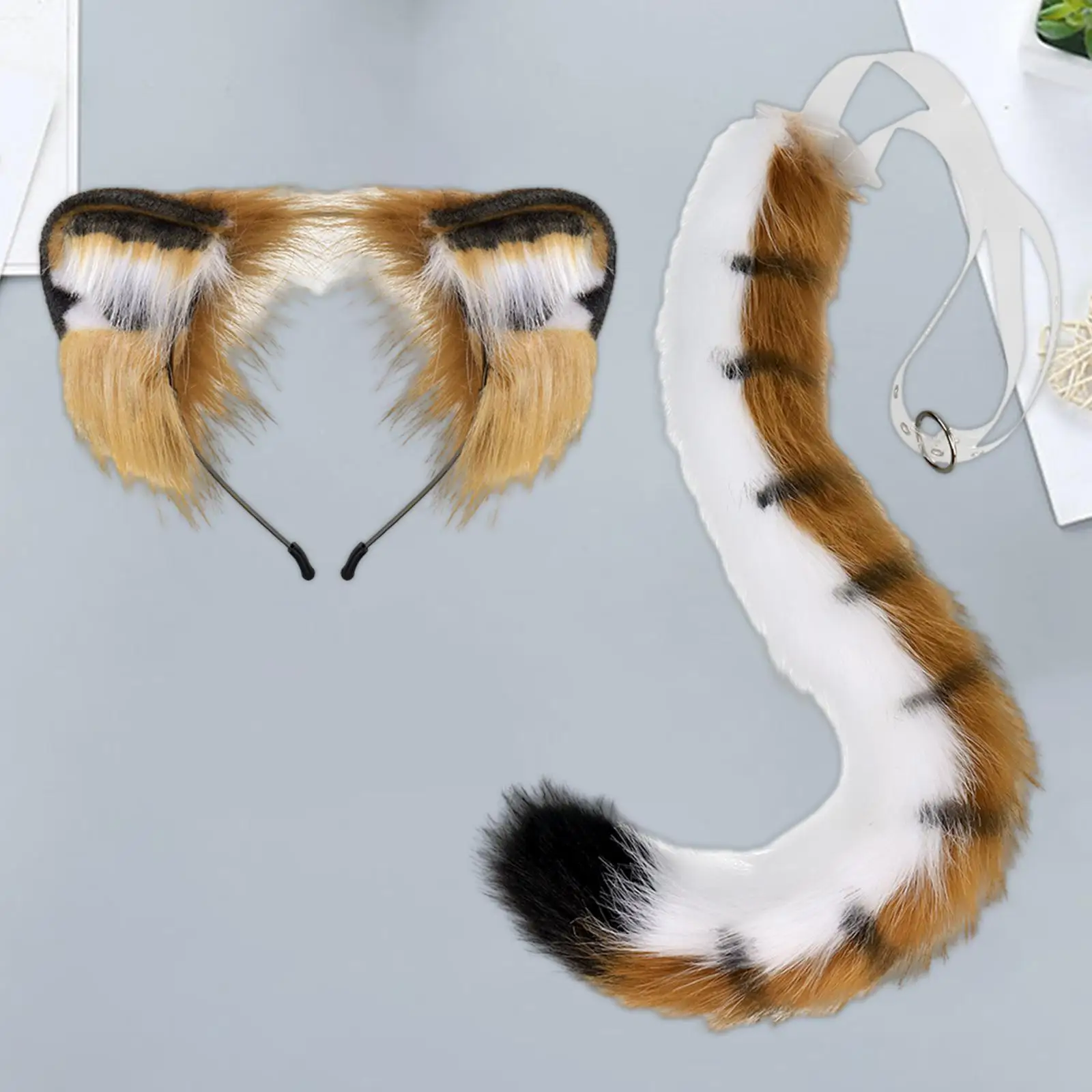 Tiger Ears and Tail Set Cosplay Headpiece Headwear Tiger Ears Hair Hoop for Carnival Prom Birthday Stage Performance Role Play