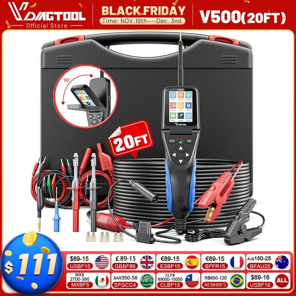 VDIAGTOOL V500 Automotive Power Circuit Probe 9-30V Car Electric Circuit Tester with Oscilloscope Multimeter Injector Relay