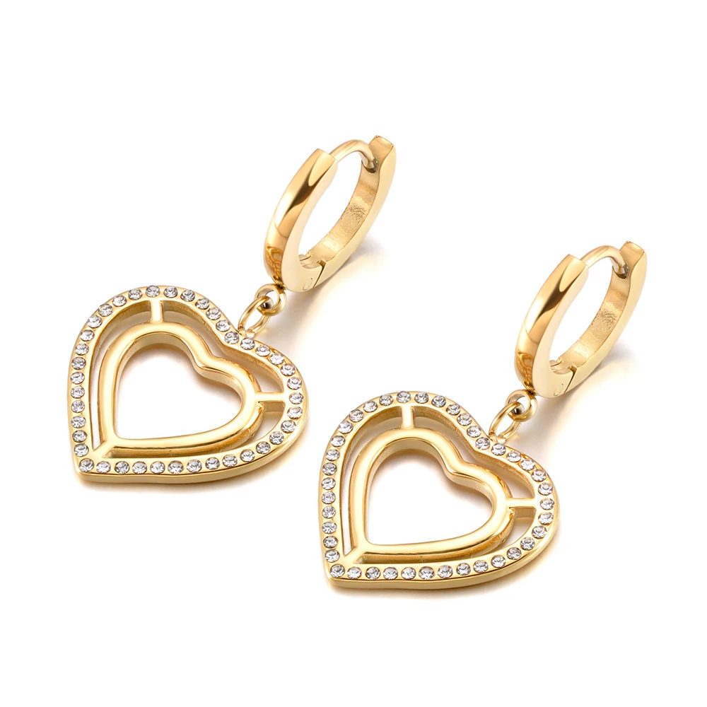 JeeMango Trendige Edelstahl-Strass-Herz-Ohrringe für Damen, vergoldet, wasserdicht, Zirkon-Ohrschmuck, Geschenk E26064 – Detail 1