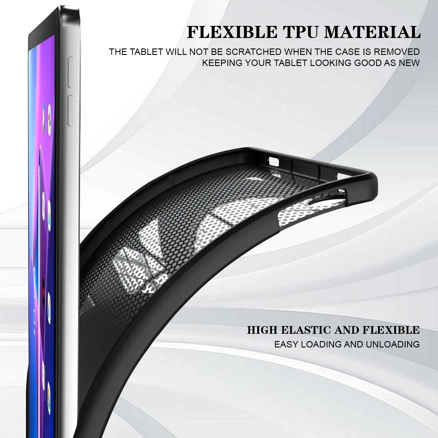 Black Silicone Tablet Case - Durable TPU Back Cover 11-13 inch