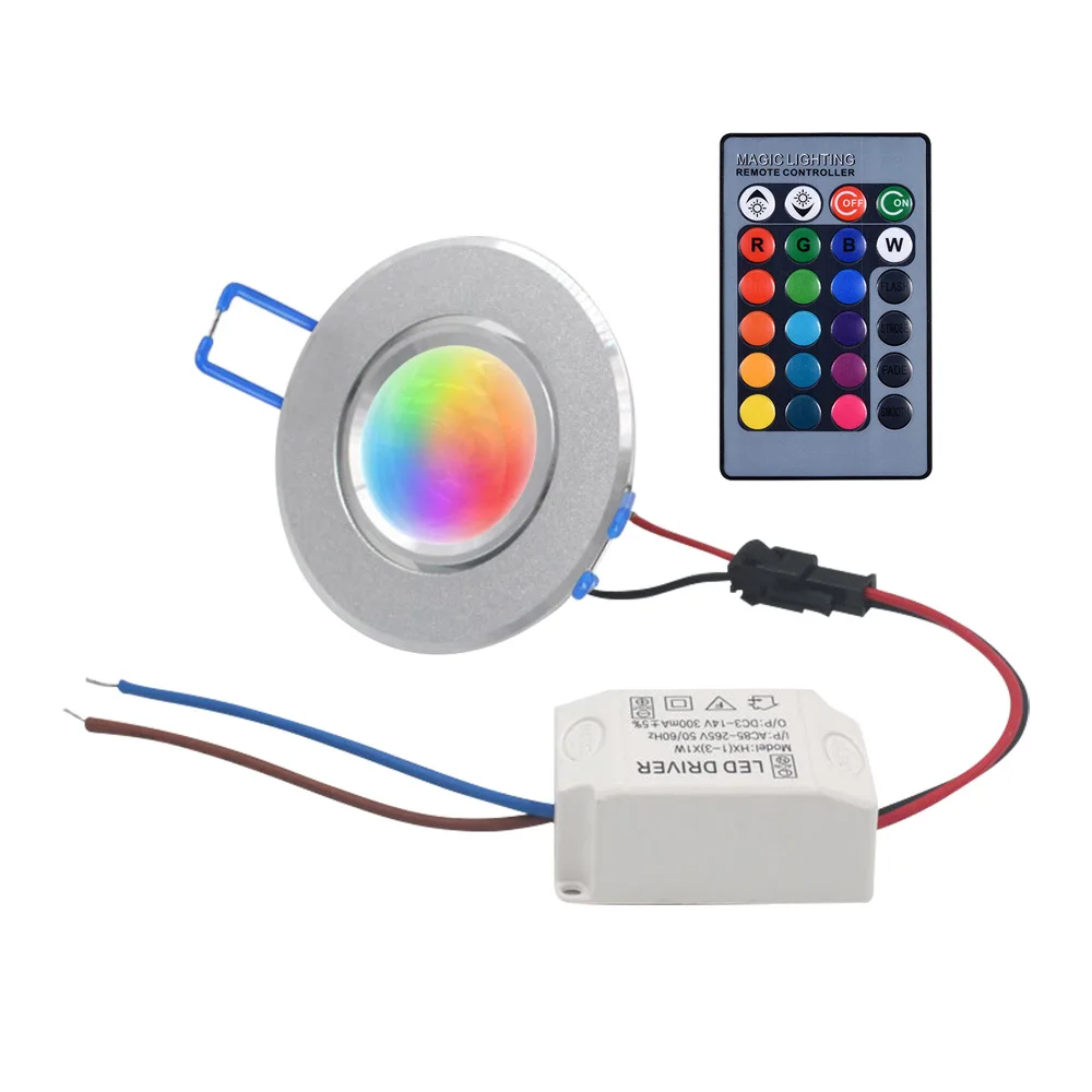 thumbnail image 1 of Foco empotrable LED RGB regulable de 3 W con 16 colores cambiantes, accesorio de iluminación de reequipamiento, luces de techo remotas de CA 85-265 V, 1 of 5