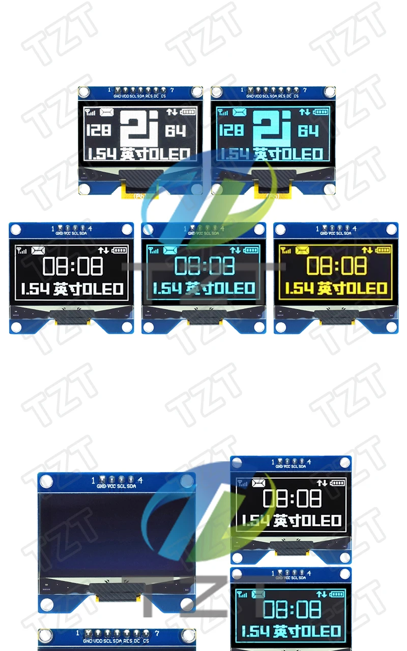 1,54 Zoll 4PIN 7PIN Weiß Blau Gelb OLED-Bildschirmmodul CH1116 Treiber-IC Kompatibel mit SSD1306 SPI-Schnittstelle 128*64 – Detail 4