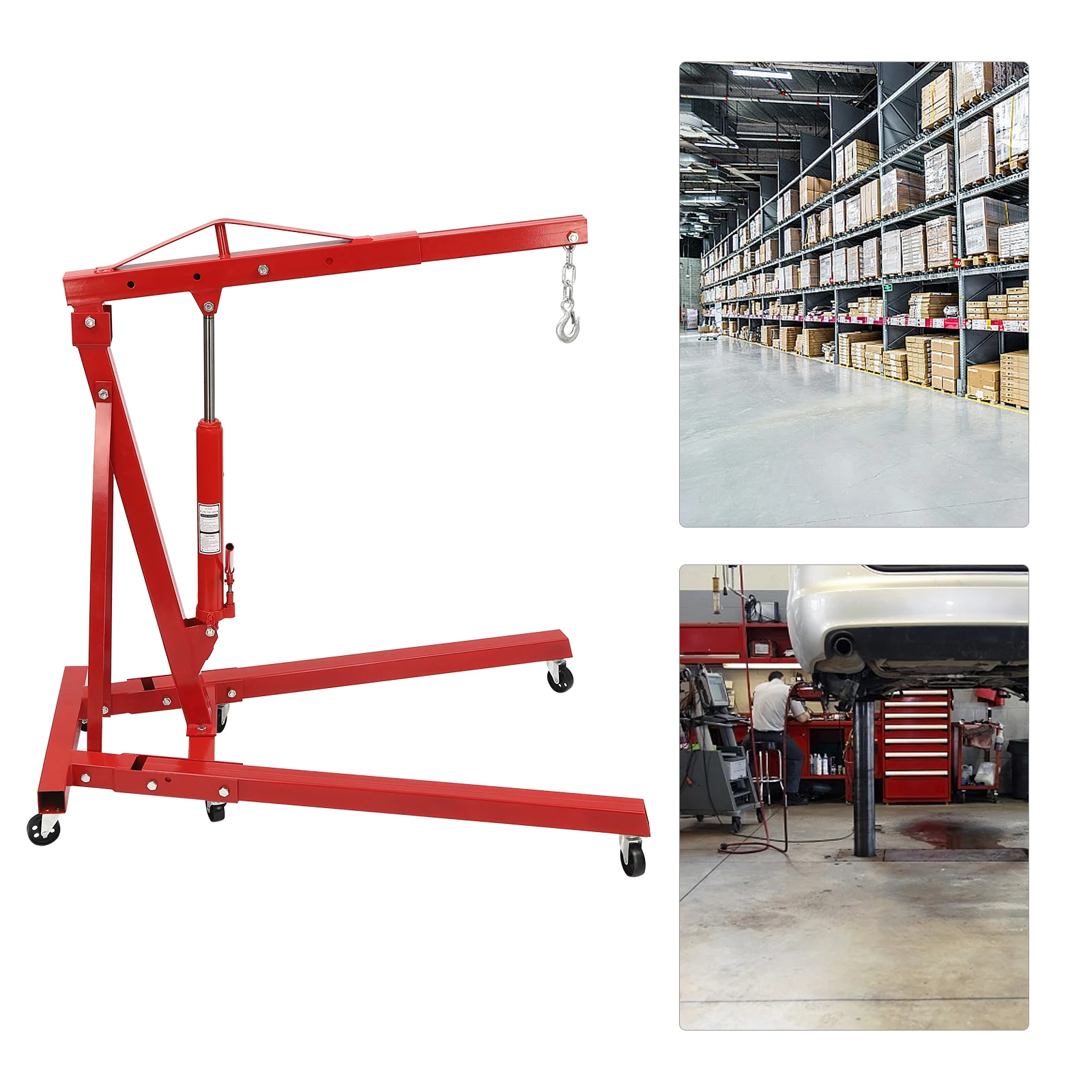 2 Ton Folding Engine Hoist Crane Hoist Lift, Heavy Duty Carbon Steel with 6 Iron Caster Wheels (Black)