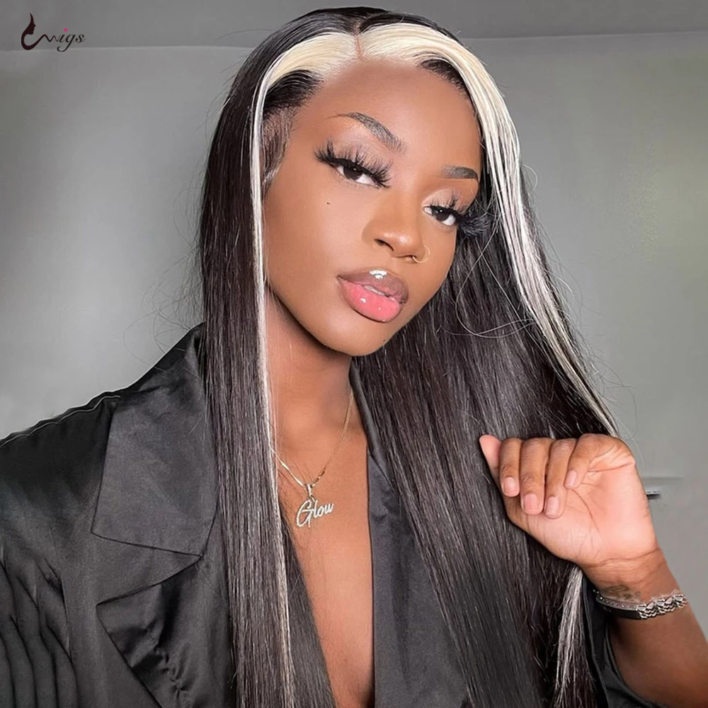 Uwigs Straight Lace Front Wig Skunk Stripe Human Hair Wig Natural Color Wig  With Blonde 1b/613 Colored Human Hair Wigs For Women - Lace Wigs -  AliExpress