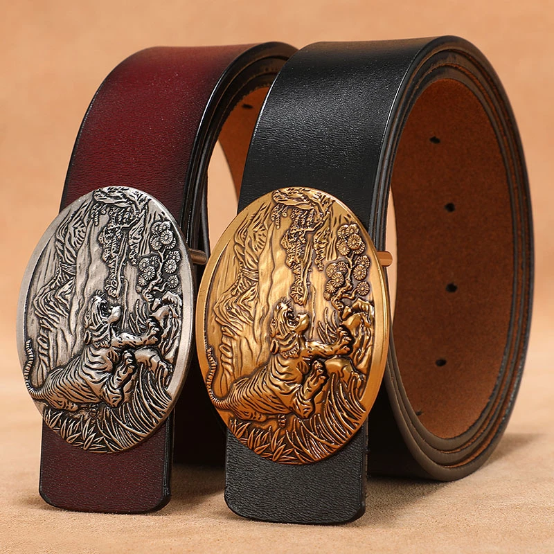 Men's Fashion Belt Cowhide Genuine Leather Strap For Leisure Youth Men Brand Vintage Jeans Belts With Gold Buckle