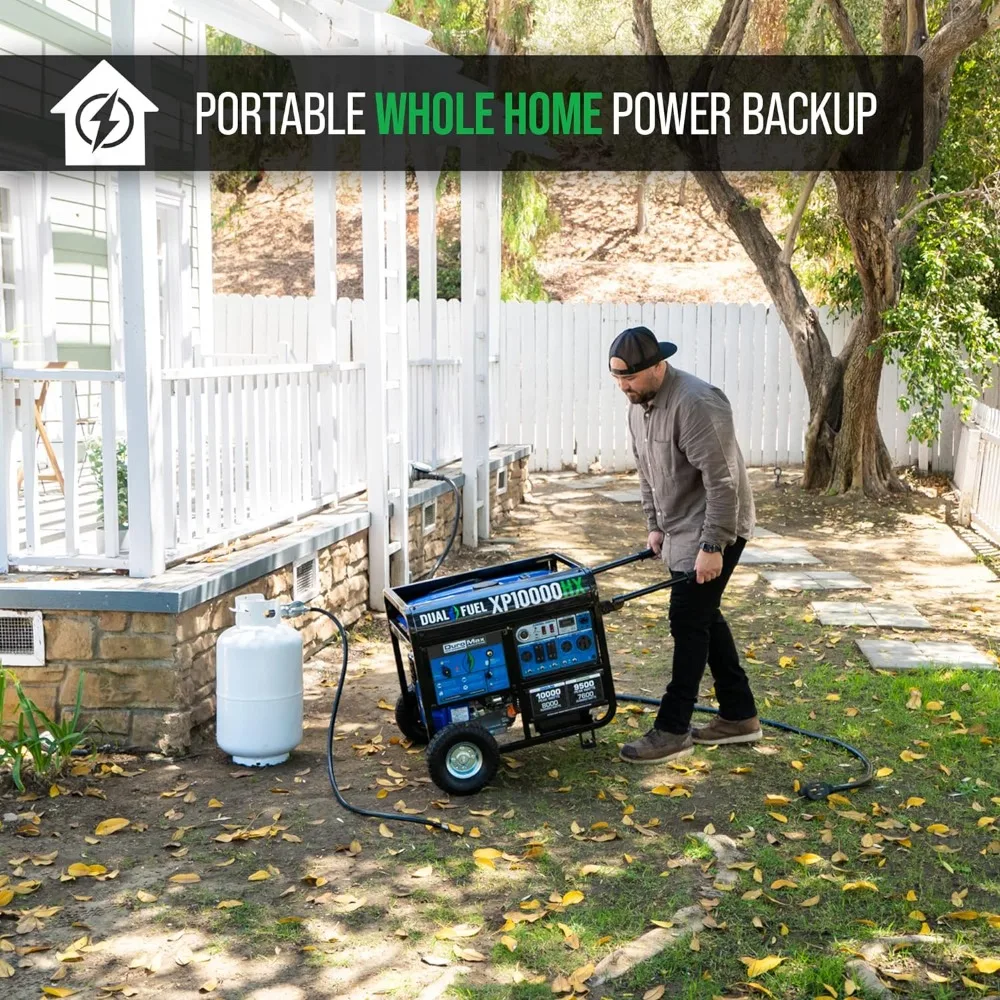 Dual Fuel Portable Generator-10000 Watt Gas or Propane Powered Electric Start w/CO Alert, 50 State Approved Blue