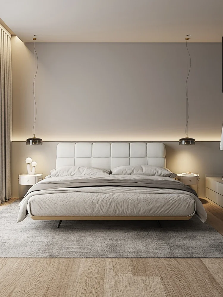 

Cream wind fabric bed, suspension bed, solid wood bed, puff bed, technology cloth French style