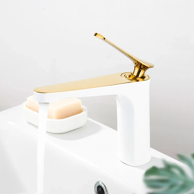 

Bathroom Basin Faucet Deck Mounted Single Handle Gold Black Chrome Brass Cold and Hot Water Mixer Sink Taps