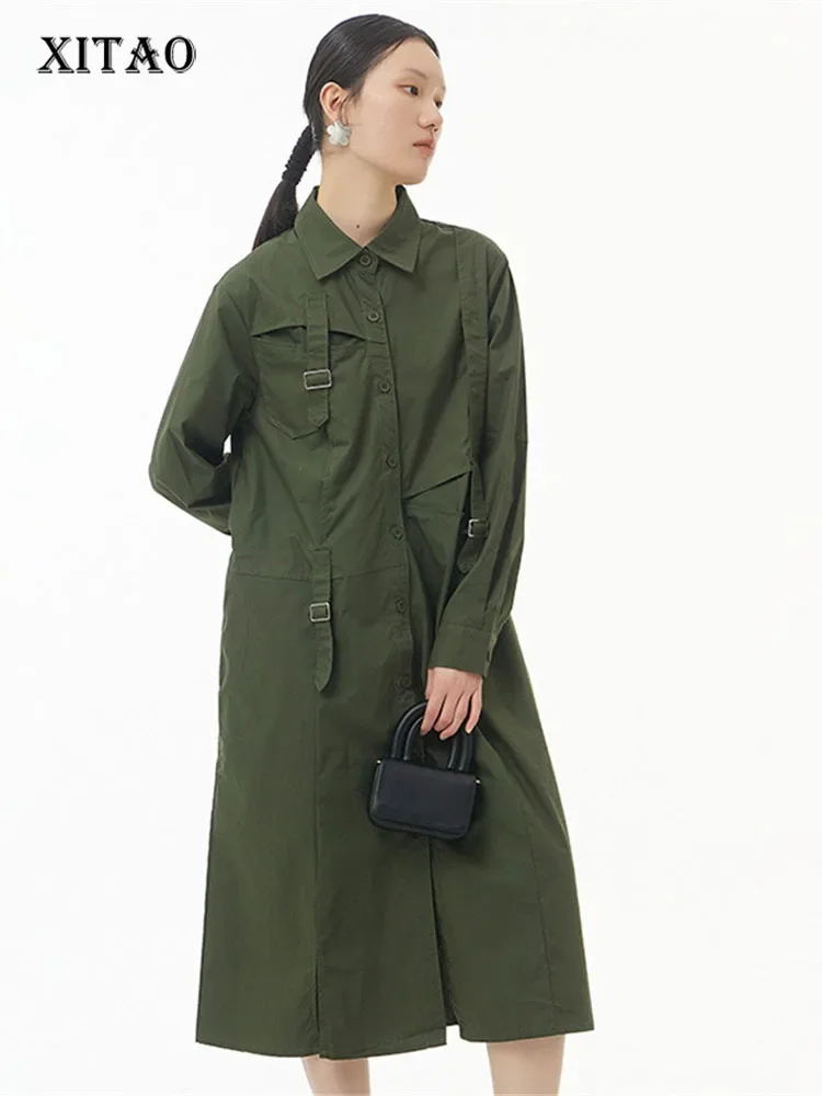 

Платье XITAO с кулиской, модное однотонное платье с одной грудью и длинным рукавом, фанат богини, повседневный стиль, весна 2024, платье для девочек, ZY7581