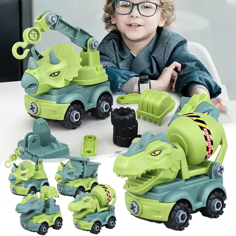 DIY Dinosaur Engineering Truck Can Be Assembled and Disassembled Car Model Assembly Truck Excavator Toys Gifts for Kids Children 12pcs set montessori diy assembly flapping wing flight for children flying kite paper airplane model imitate birds aircraft toys