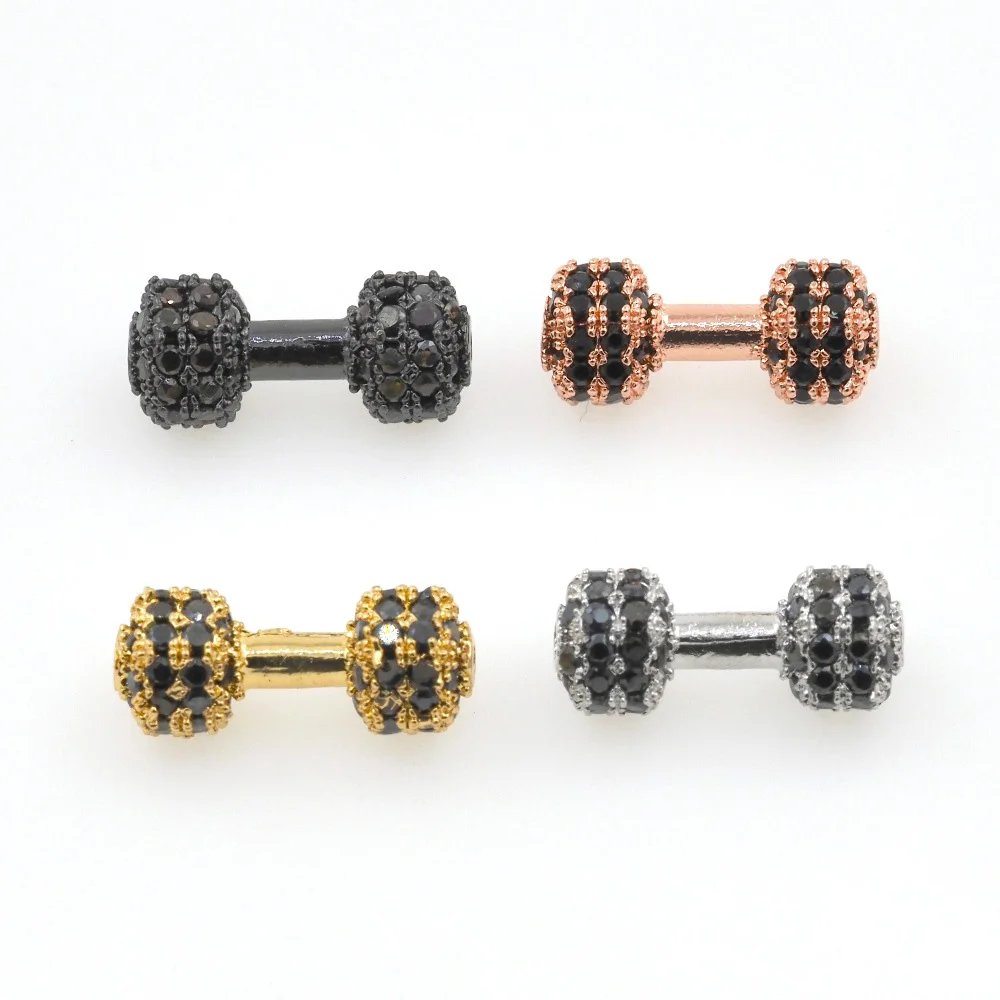 

New Barbell Dumbbell Spacer Bead CZ Gold Plated Charm For DIY Beaded Fitness Dubbell Bracelet Sports Jewelry Making Accessories