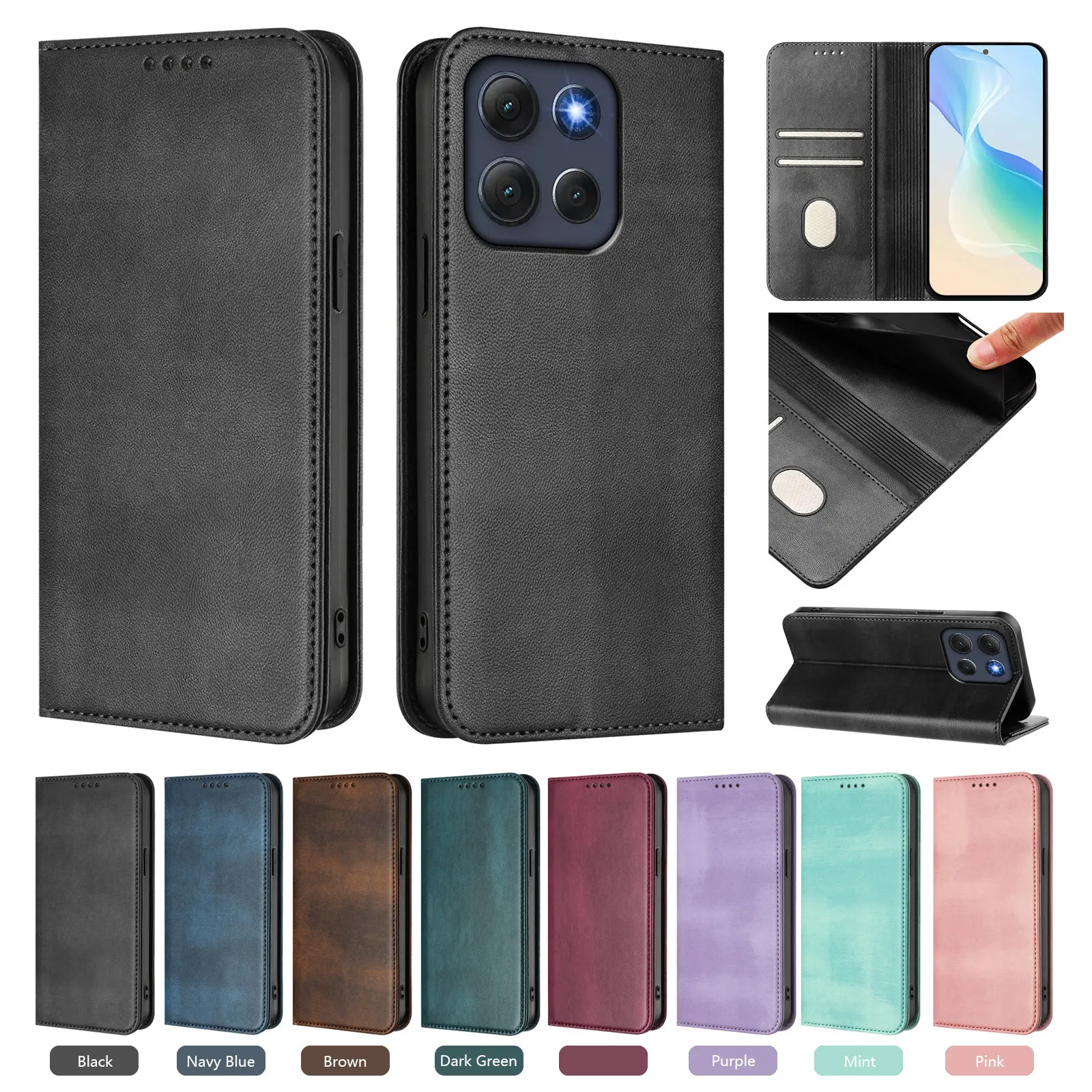 Vintage-Style Magnetic Leather Wallet Phone Case with Card Holder & Flip Cover